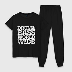 Пижама хлопковая женская Drum and bass world wide, цвет: черный