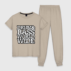 Пижама хлопковая женская Drum and bass world wide, цвет: миндальный