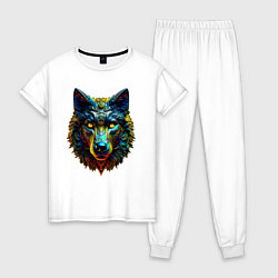 Пижама хлопковая женская Ажурный волк от нейросети, цвет: белый