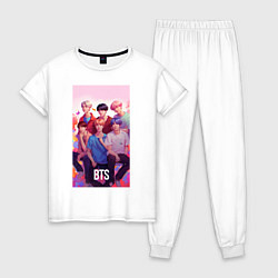 Пижама хлопковая женская BTS art anime style, цвет: белый