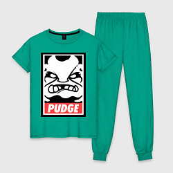 Пижама хлопковая женская Pudge Poster цвета зеленый — фото 1