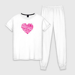 Пижама хлопковая женская Сердце фломастером, цвет: белый