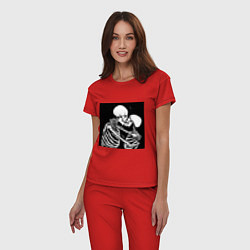Пижама хлопковая женская Kissing skeletons, цвет: красный — фото 2