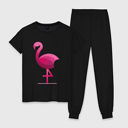Пижама хлопковая женская Фламинго минималистичный, цвет: черный