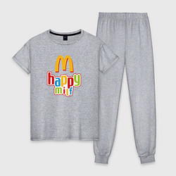Пижама хлопковая женская Happy MILF Любовь, счастье и свобода, цвет: меланж