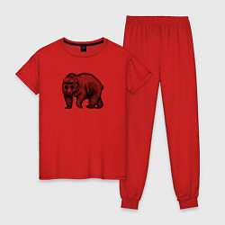 Пижама хлопковая женская Медведь в кепке, цвет: красный