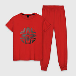 Пижама хлопковая женская Серый круглый лабиринт, цвет: красный