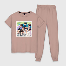 Пижама хлопковая женская Stray Kids вместе, цвет: пыльно-розовый