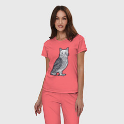 Пижама хлопковая женская Кошка сова, цвет: коралловый — фото 2