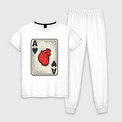 Пижама хлопковая женская Туз сердца, цвет: белый