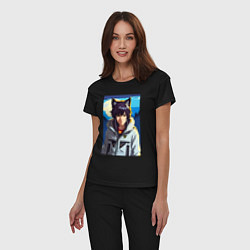 Пижама хлопковая женская Девочка-волчонок - аниме, цвет: черный — фото 2