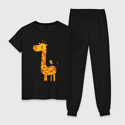 Пижама хлопковая женская Жираф и птичка, цвет: черный