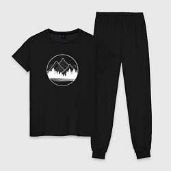 Пижама хлопковая женская Горы и лес минимализм, цвет: черный