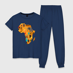 Пижама хлопковая женская Красочная Африка, цвет: тёмно-синий