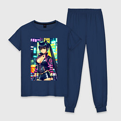 Пижама хлопковая женская Крутая городская девчонка - аниме, цвет: тёмно-синий