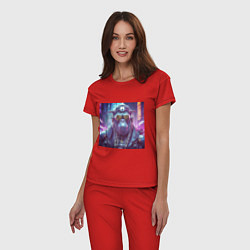 Пижама хлопковая женская Горилла киберпанк, цвет: красный — фото 2