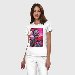 Пижама хлопковая женская Голодный зомби с красными глазами, цвет: белый — фото 2