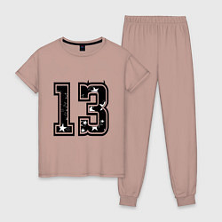 Пижама хлопковая женская Год рождения номер регион 13 тринадцать, цвет: пыльно-розовый
