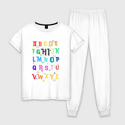 Пижама хлопковая женская Английский алфавит в радужном цвете, цвет: белый
