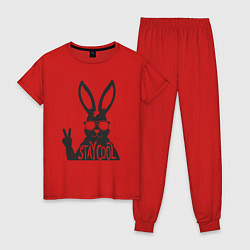 Пижама хлопковая женская Stay cool rabbit, цвет: красный