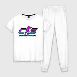 Пижама хлопковая женская КС 2 лого неон, цвет: белый