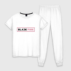 Пижама хлопковая женская Black pink - emblem, цвет: белый