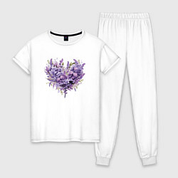 Пижама хлопковая женская Сердце и цветы прованс, цвет: белый
