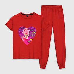 Пижама хлопковая женская Барби сердечко, цвет: красный