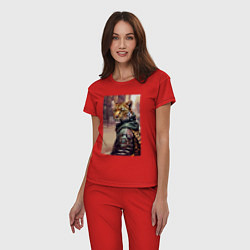 Пижама хлопковая женская Cool leopard - urban style - neural network, цвет: красный — фото 2