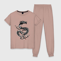 Пижама хлопковая женская Дракон с цветущей сакурой, цвет: пыльно-розовый