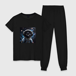 Женская пижама Черный котик космонавт