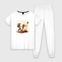 Пижама хлопковая женская Кофейные футболисты, цвет: белый