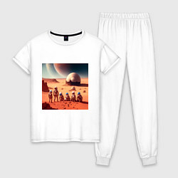 Пижама хлопковая женская Вечер на марсе, цвет: белый
