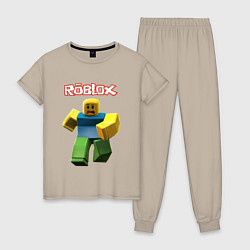 Пижама хлопковая женская Roblox бегущий персонаж, цвет: миндальный