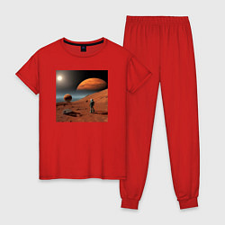 Пижама хлопковая женская Человек на марсе, цвет: красный