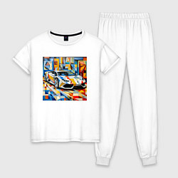 Пижама хлопковая женская Ламборджини в стиле, цвет: белый