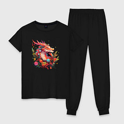 Пижама хлопковая женская Christmas angry dragon, цвет: черный