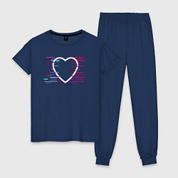 Пижама хлопковая женская Сердце в стиле глитч, цвет: тёмно-синий