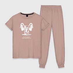 Пижама хлопковая женская Стакан наполовину слон, цвет: пыльно-розовый