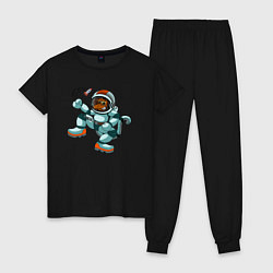 Пижама хлопковая женская Обезьянка космонавт, цвет: черный