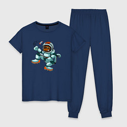 Пижама хлопковая женская Обезьянка космонавт, цвет: тёмно-синий