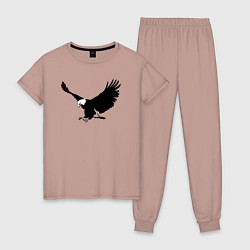 Пижама хлопковая женская Орёл летит трафарет, цвет: пыльно-розовый