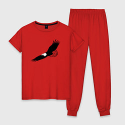 Пижама хлопковая женская Орёл порхает трафарет, цвет: красный