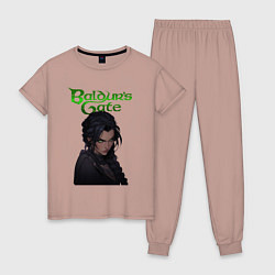 Пижама хлопковая женская Shadowheart - baldurs gate 3 - зеленый, цвет: пыльно-розовый