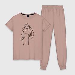 Пижама хлопковая женская Нежный женский лайн-арт силуэт, цвет: пыльно-розовый