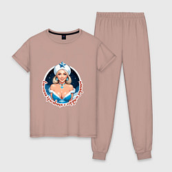 Пижама хлопковая женская Снегурочка, холодная снаружи, жаркая внутри, цвет: пыльно-розовый