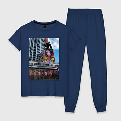 Пижама хлопковая женская MoMo - Токио, цвет: тёмно-синий