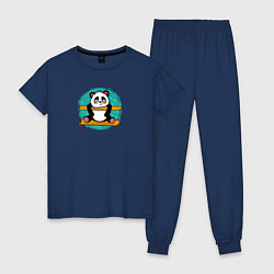 Пижама хлопковая женская Панда гимнаст, цвет: тёмно-синий
