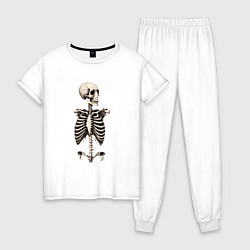Пижама хлопковая женская Улыбающийся скелет, цвет: белый