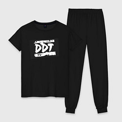Пижама хлопковая женская ДДТ - логотип, цвет: черный